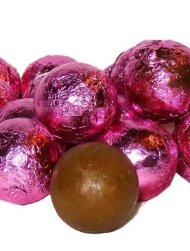 Wholesale Bright Pink Foil Solid Milk Chocolate Balls